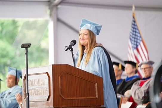Jamie Kern Lima, class of 2004, speaking at graduation