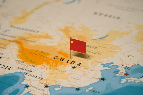 A China flag in a map of the region