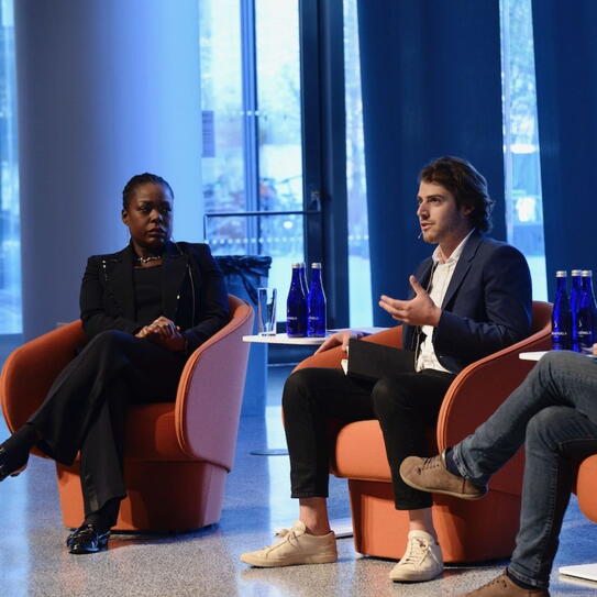 Nili Gilbert ’03 of Carbon Direct, left, and Ryan Orbuch of Lowercarbon Capital, discuss climate solutions during a panel at the 2022 Climate Business & Investment Conference